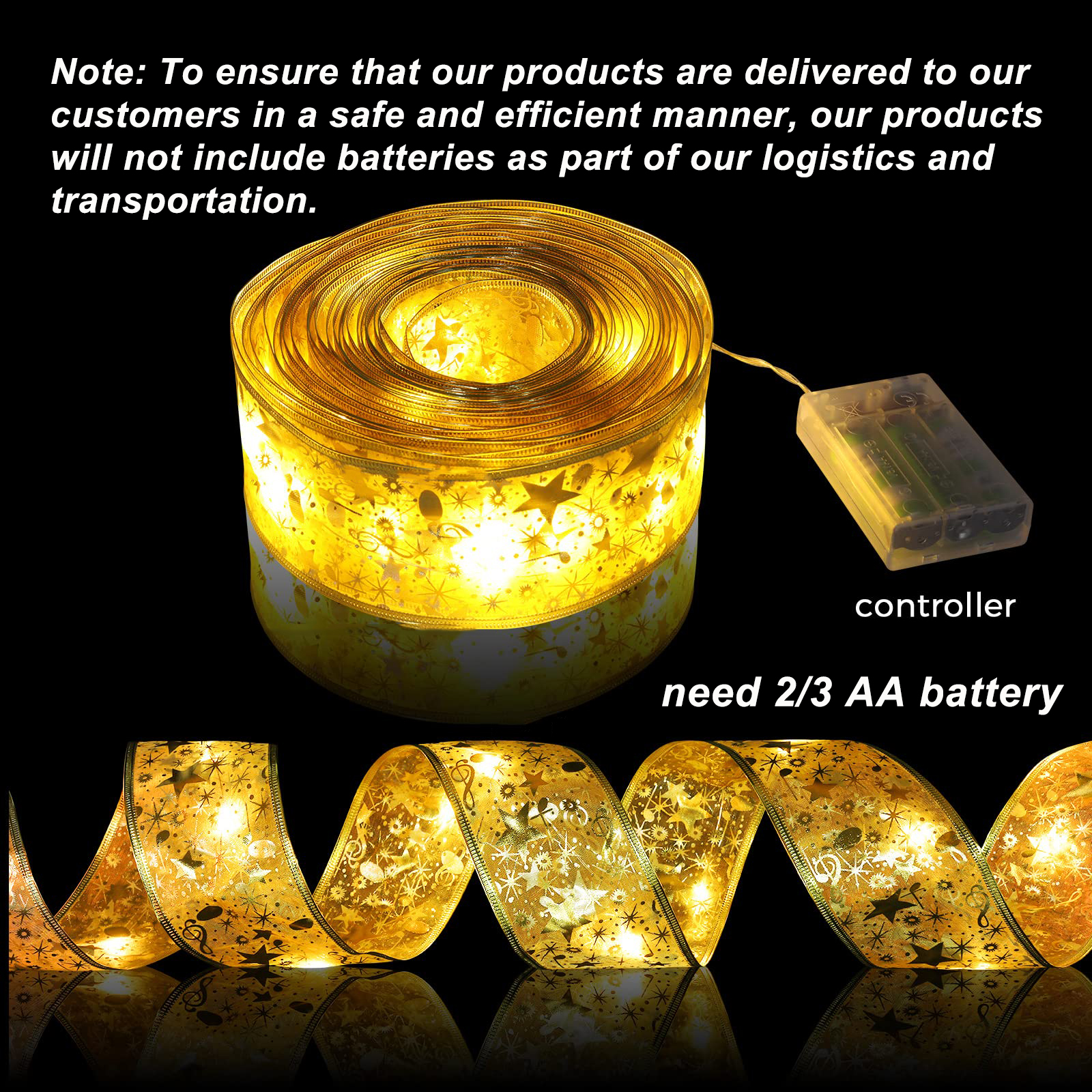 Gold Christmas Ribbon Fairy Lights 50 Led Lights Battery Temu