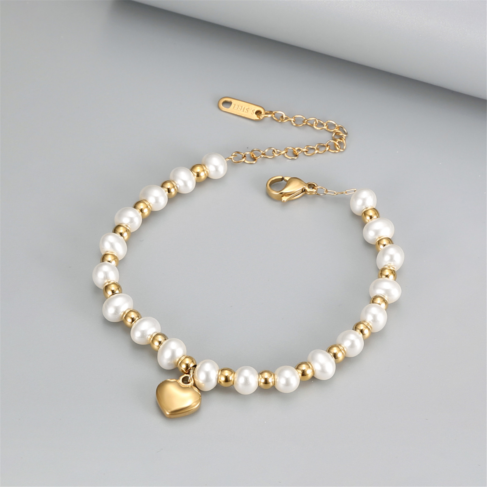 heart shape pendant bracelet with   pearls beads stainless   jewelry minimalist valentines day jewelry gift details 0