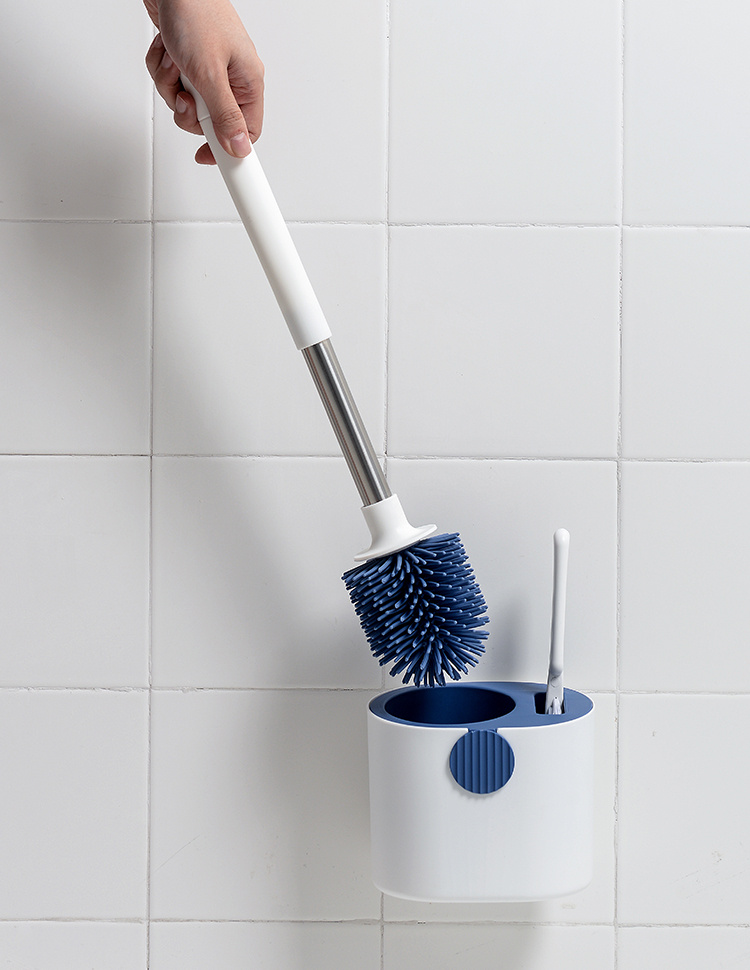 Escobilla de inodoro de silicona para baño, escobilla de inodoro montada en  la pared con soporte, sin esquina muerta, Juego de cepillos de limpieza  para el hogar