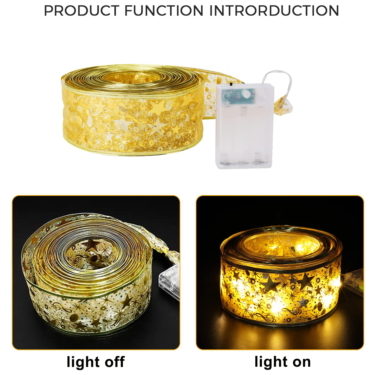 Gold Christmas Ribbon Fairy Lights 50 Led Lights Battery Temu