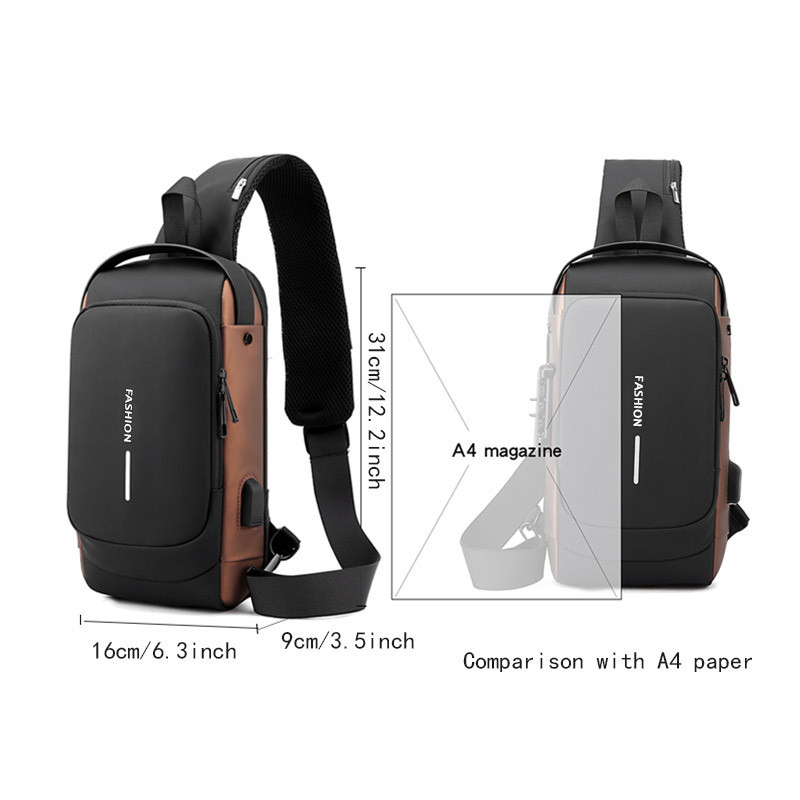 Fashion Casual Sports Combination Lock Antitheft Shoulder Messenger