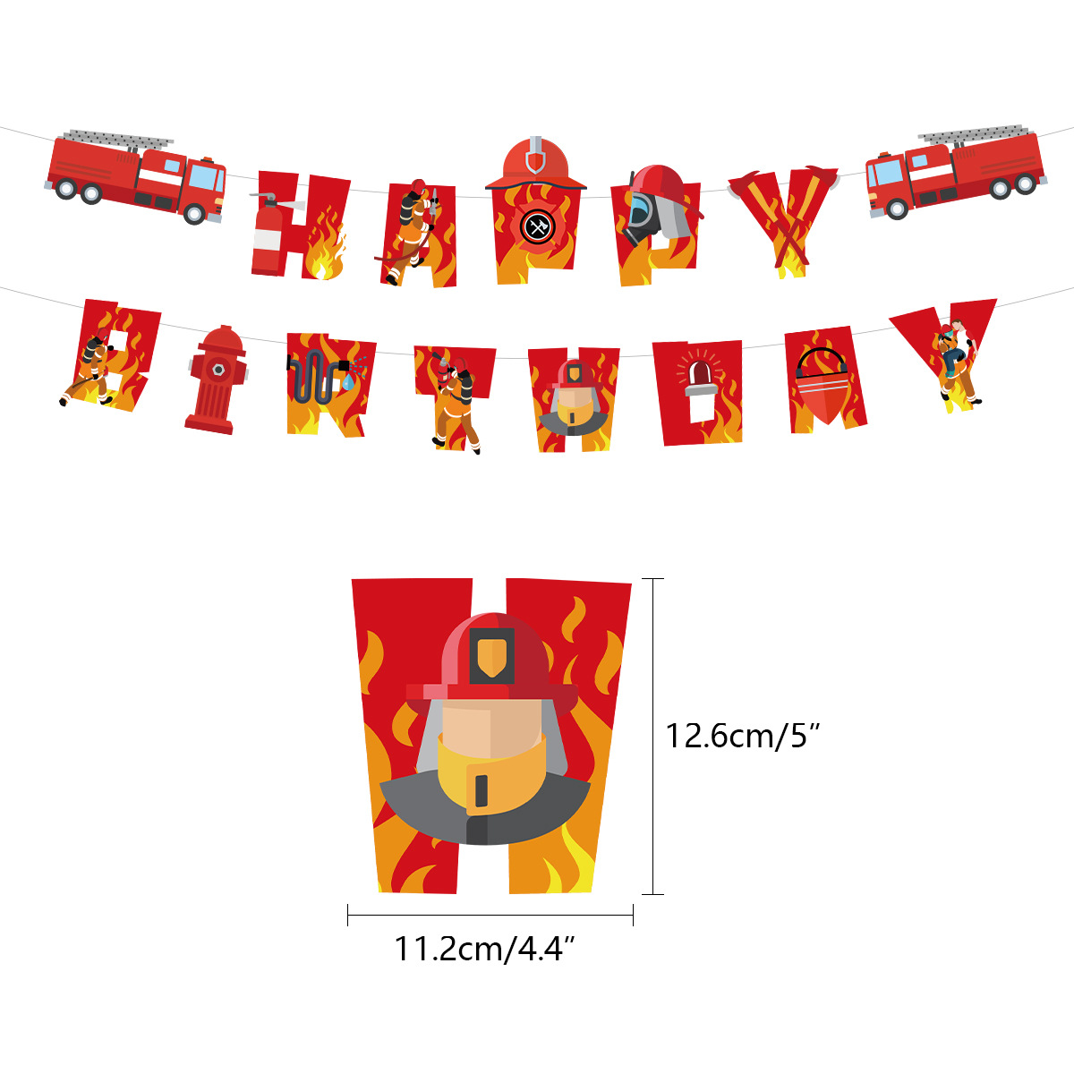 Fireman Fire Truck Birthday Flag Cake Flag Balloon Party Temu