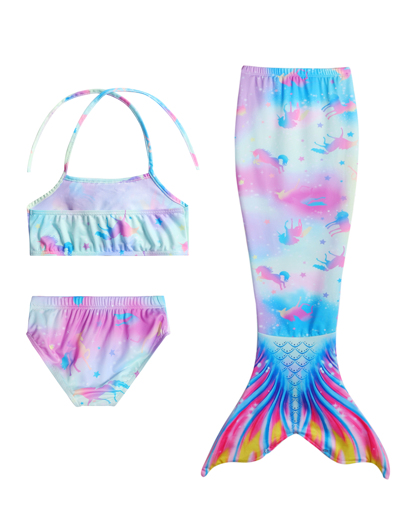 Girls Mermaid Bikini Swimsuit Graphic Bow - Temu Canada