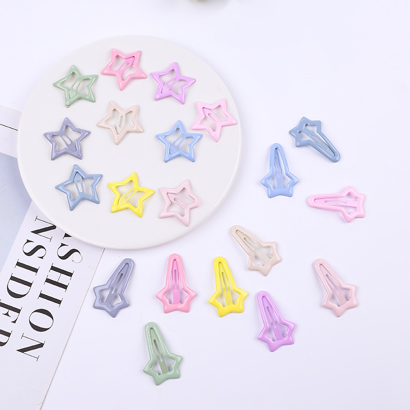 6 Pcs/Pack Colorful Star Shape Glitter Metal Snap Hair Clips Girls' Cute  Barrettes Hair Clips Hair Accessories