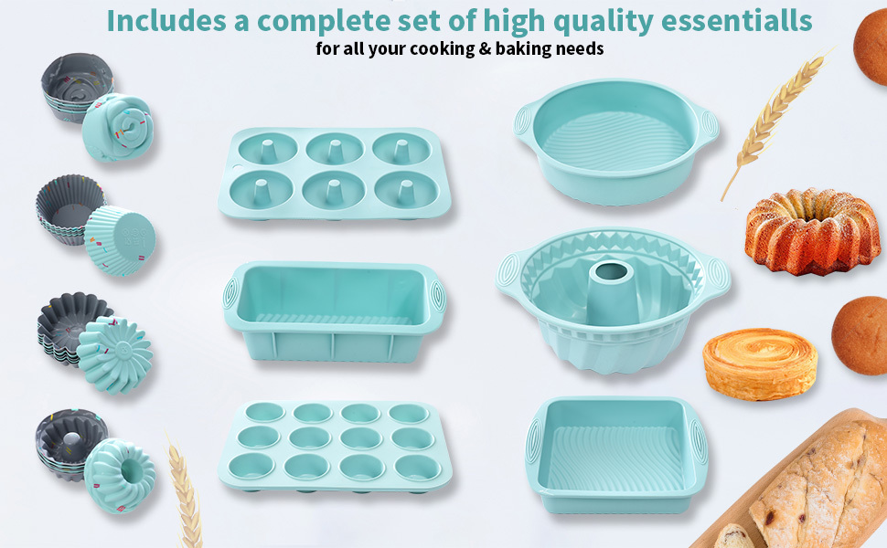 Silicone Bakeware Sets, 10in1 Silicone Baking Pans Set, Baking Set, Bundt  Cake Pan Set Muffin Pan with Silicone Spatulas Pastry Brush Oven Mitts