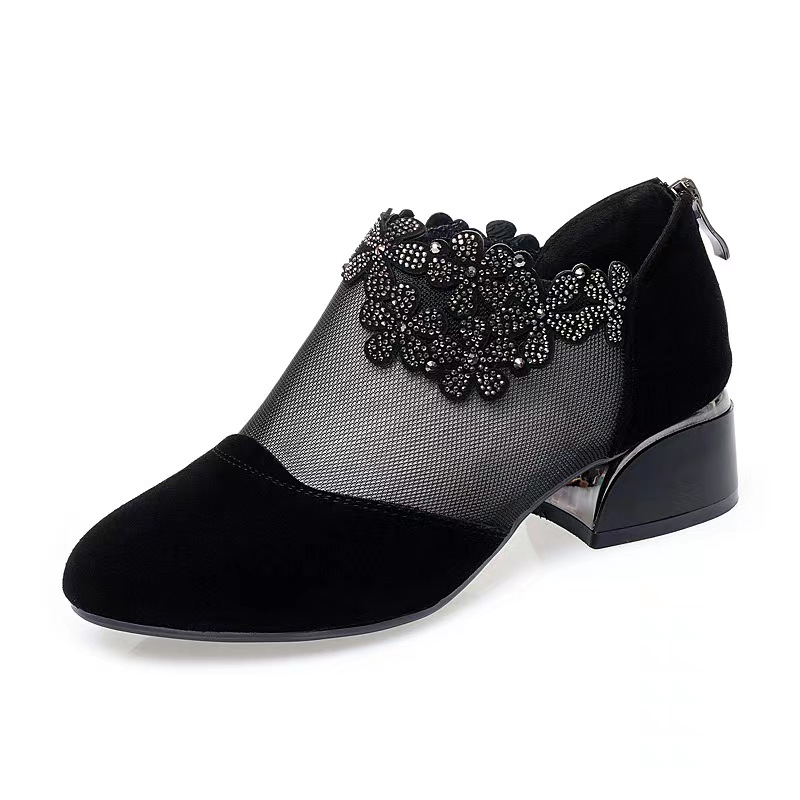 rhinestone mesh block heels women s flower fashion back detalles 8