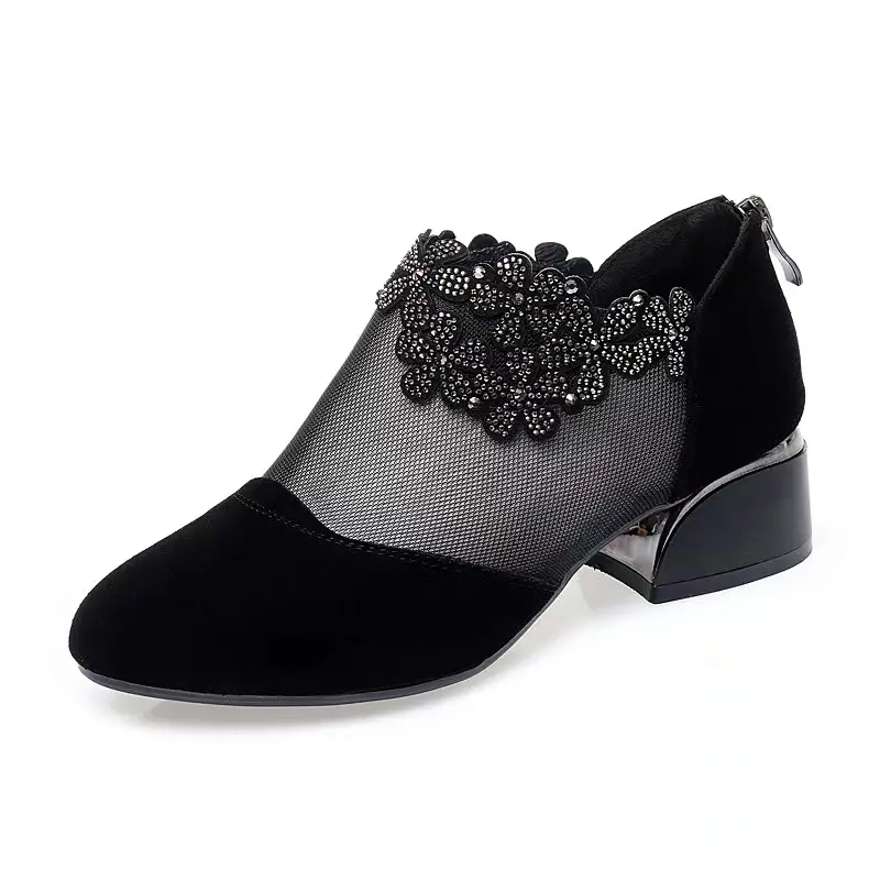 rhinestone mesh block heels women s flower fashion back detalles 8
