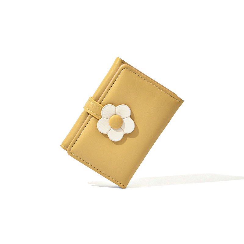 Qzbon CE Girls Flower Print Wallet Small Aesthetic Tri-Fold Purse PU Leather Cash Pocket ID Window Card Holder for Women/Black, Women's