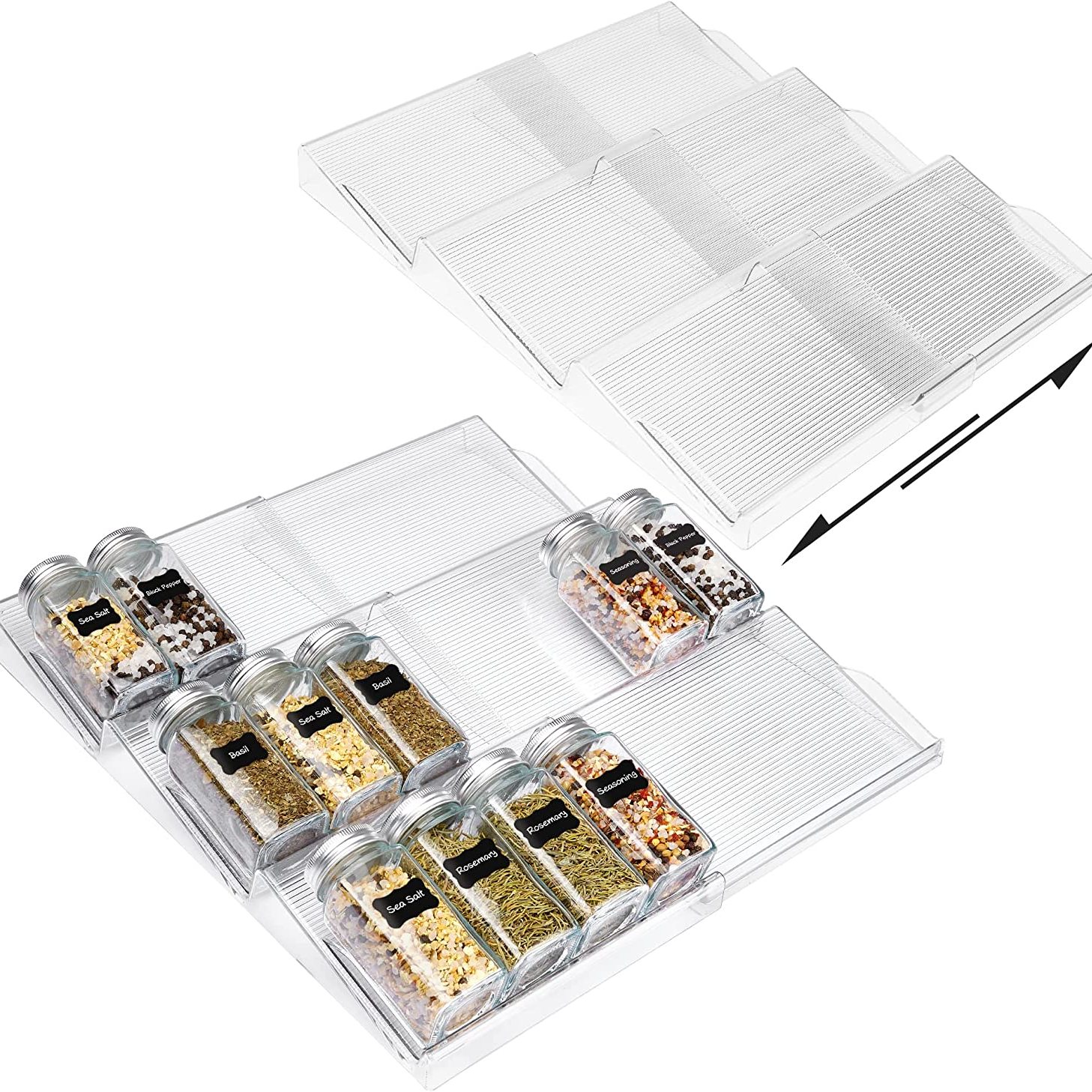 Clear Acrylic Spice Drawer Organizer, 4 Tier- 2 Set Expandable From 13 to  26 Seasoning Jars Drawers Insert, Kitchen Spice Rack Tray for