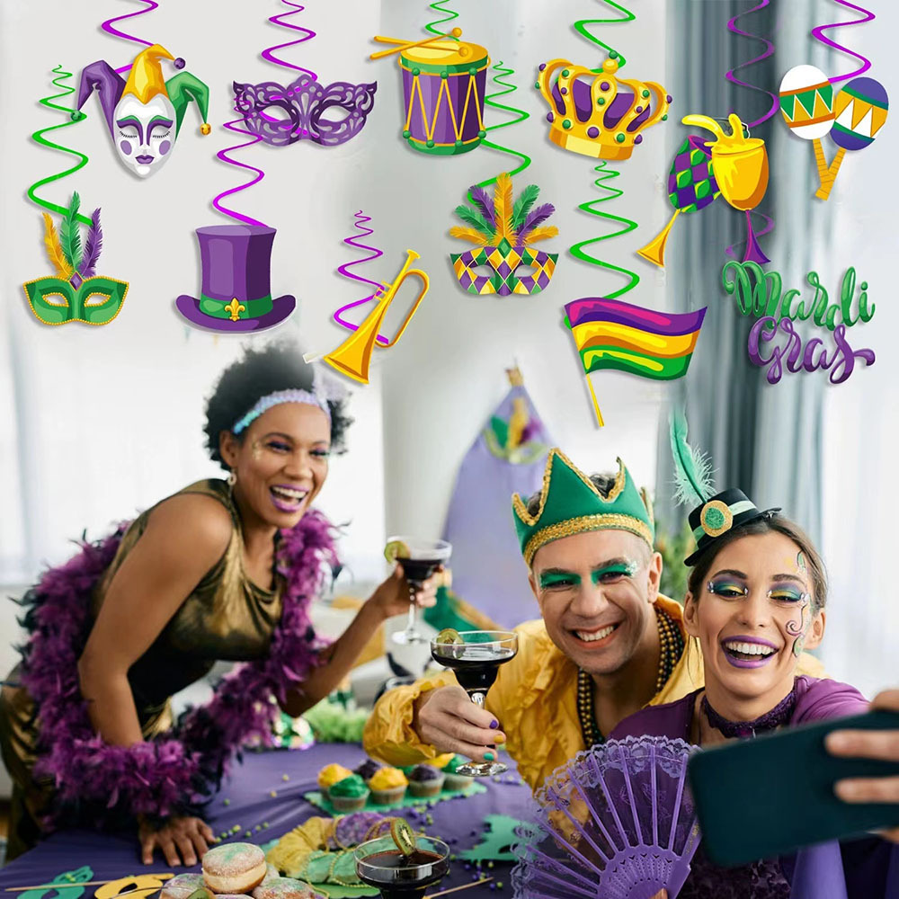 12pcs, Mardi Gras Hanging Decorations Kit, Mardi Gras Masks, Mardi Gras  Accessories, Carnival Mask, Masquerade Mardi Gras Decorations, Holidays  Decor