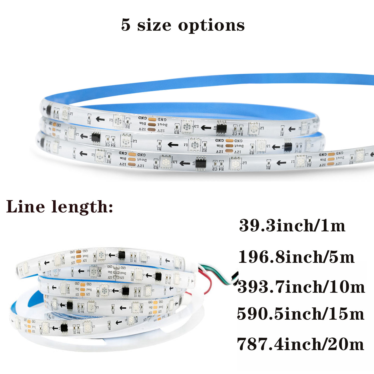LED Strip Light, 50FT/15M Smart RGB Tape Rope Light 5050 SMD