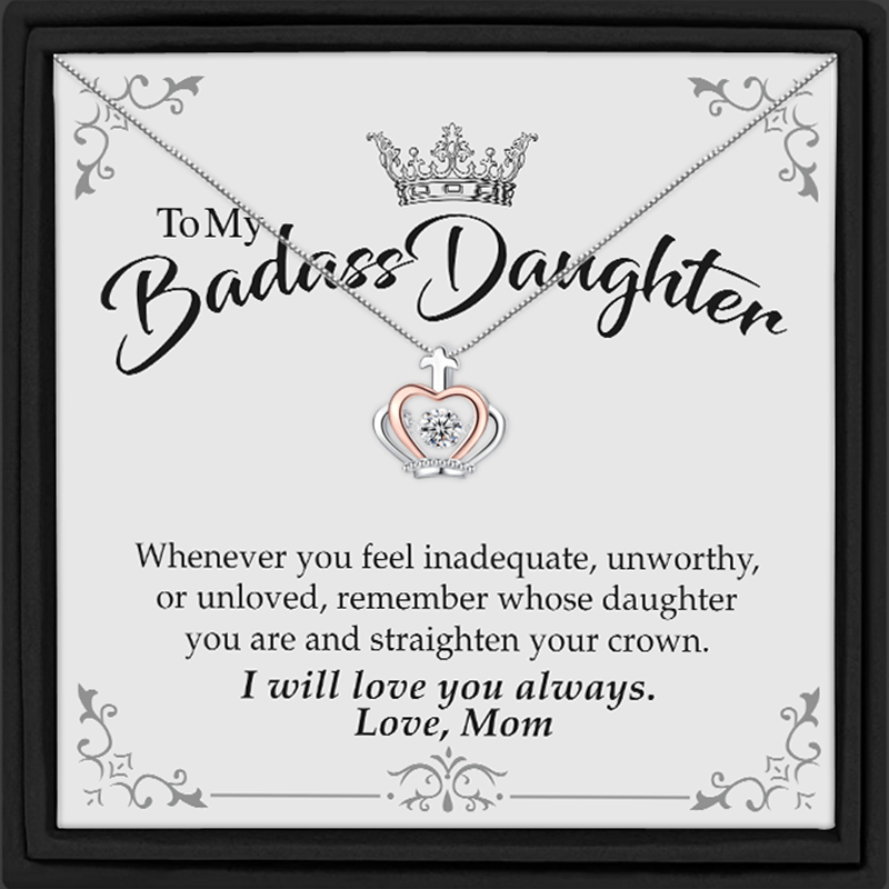 To My Badass Daughter Cubic Zirconia Crown Necklace Card Gift Box ...