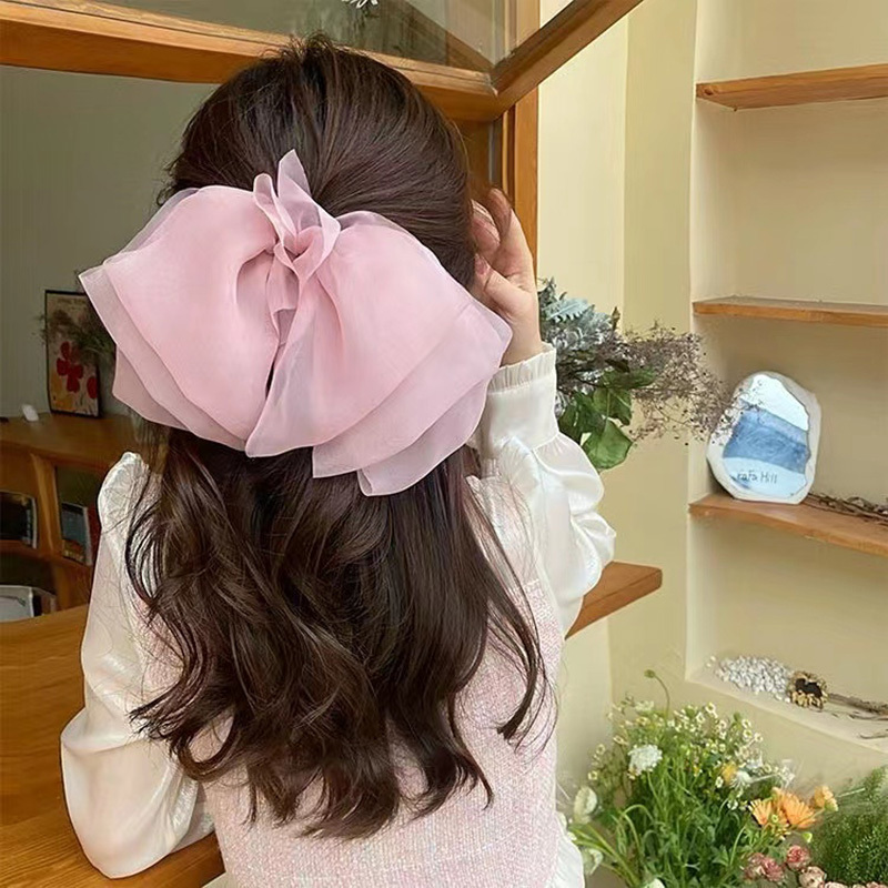 Large Hair Bow Clips Bowknot Hair Ribbons for Women Soft Beige Stain Hair  Bows Barrettes Clip Big Hairpins with Long Tail Bridal Hair Accessories for
