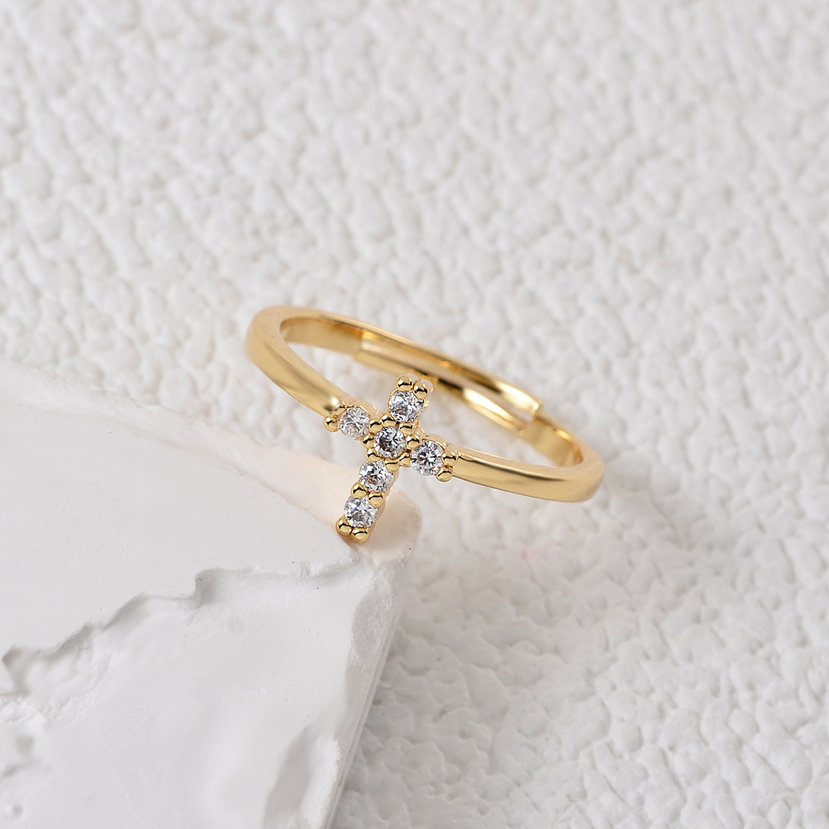 Cross , Light Luxury Adjustable Ring With Synthetic Synthetic Zirconia, Niche Design Jewelry