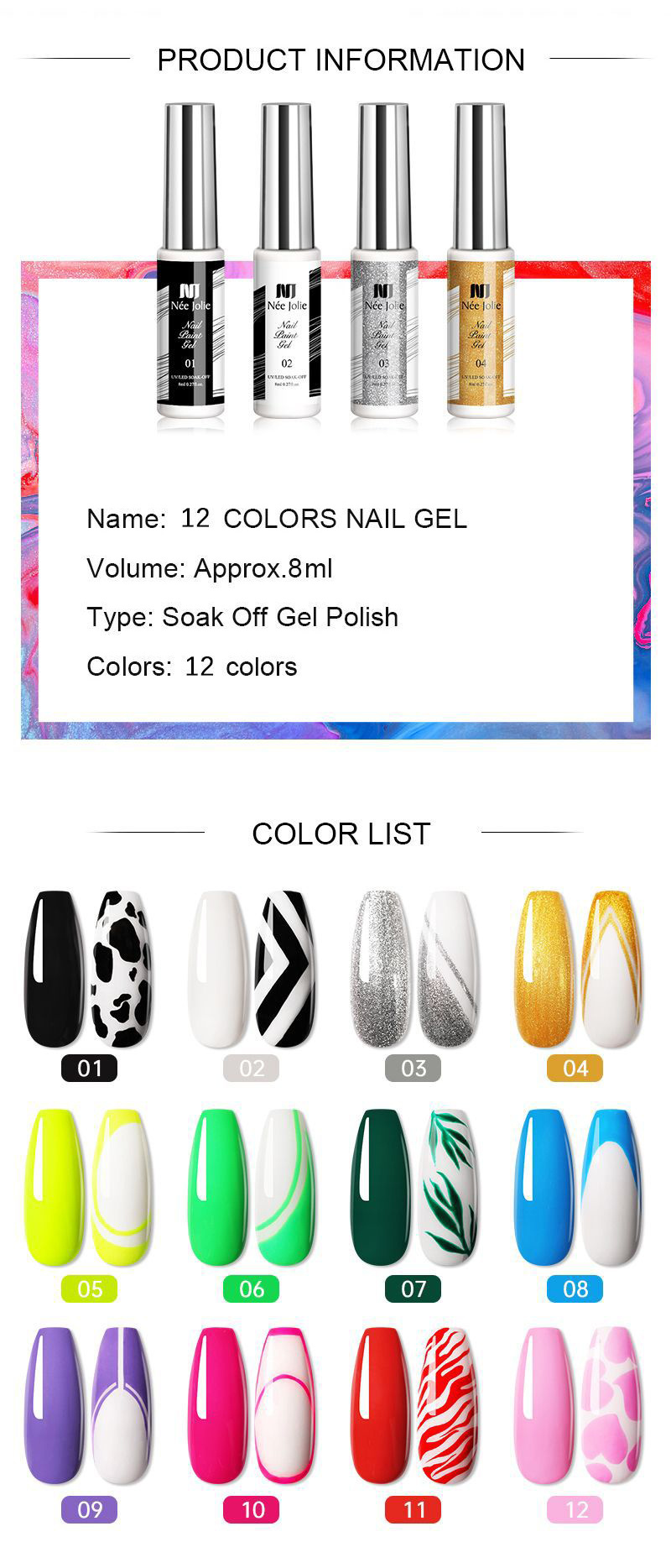 Nail Art Gel Liner Set 12 Colors Nail Polish Swirl French Temu