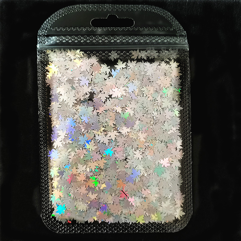 Holographic Glitter Laser Sequins Flakes Nail Dust Powder Glitters  Snowflower Maple Leaf Pail…
