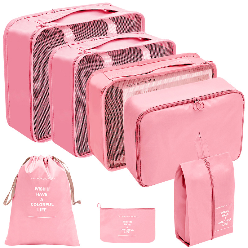Set of 8 Travel Storage Bags, Multi-functional Luggage Organizer Bags, Portable Trave Pouch, Clothing Sorting Packaging Cubes, Pink