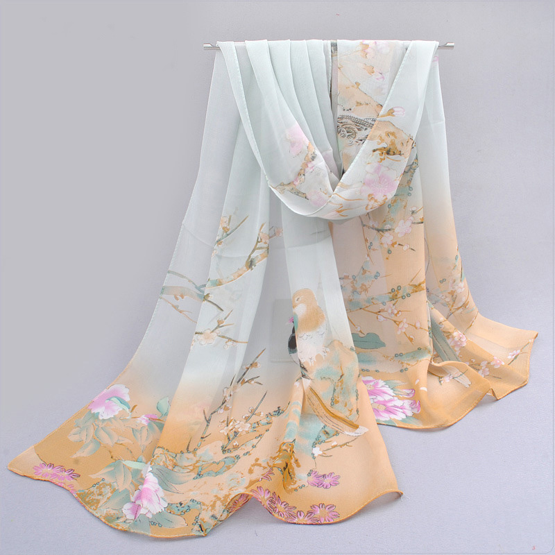 Magpie Pattern Thin Chiffon Scarf Imitation Silk Long Shawl - Temu