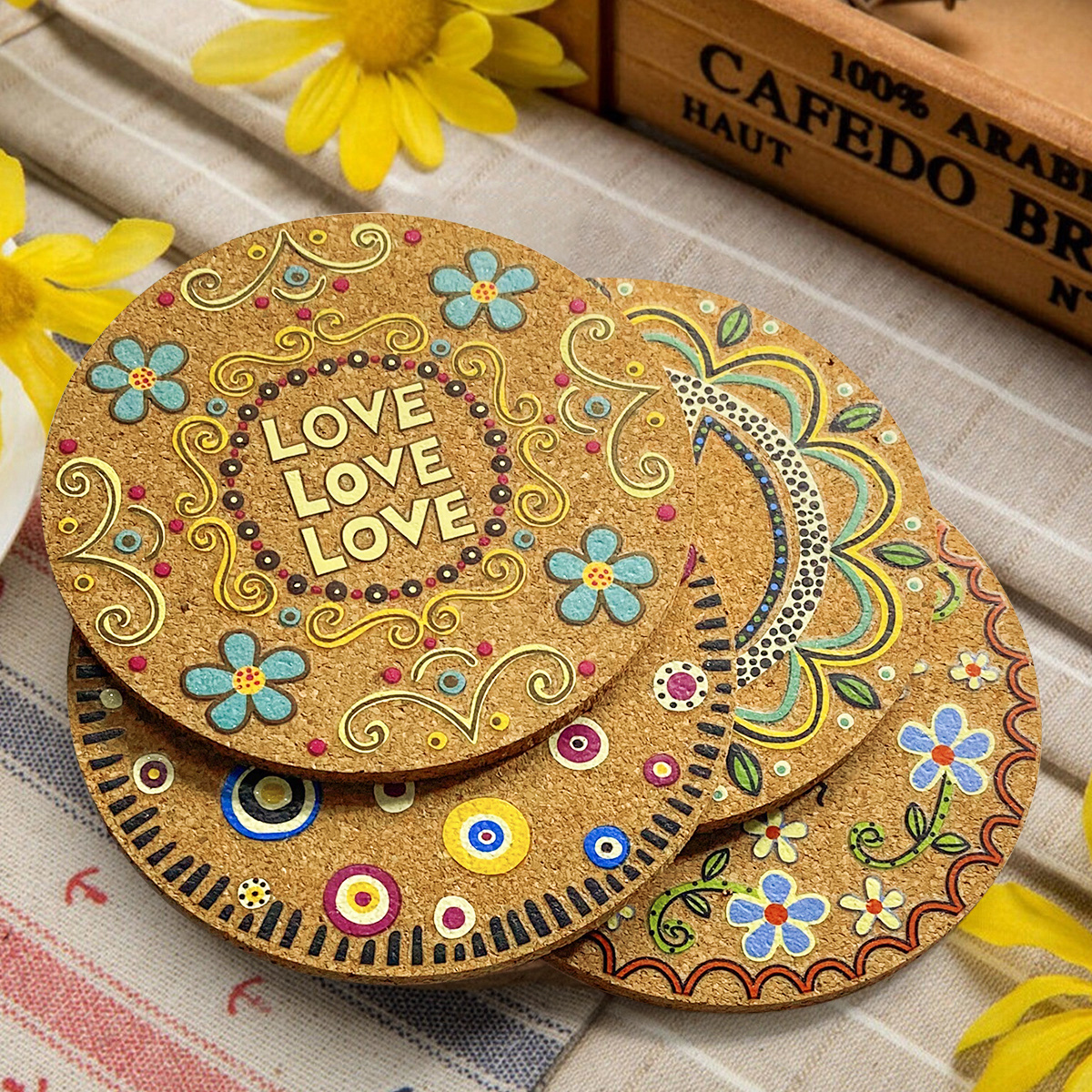 Flower Shaped Coaster Cork Coasters For Drinks Heat - Temu