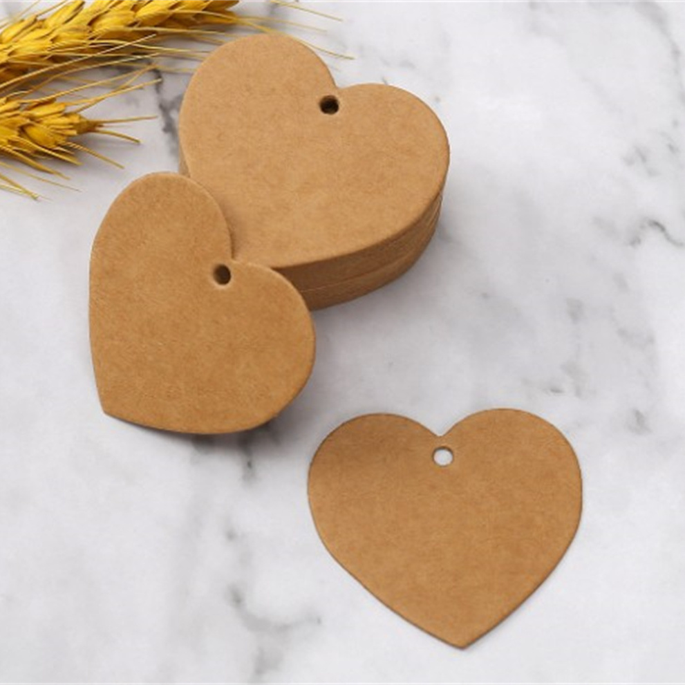 50pcs Blank Kraft Paper Tags with Strings Round Heart Shaped Card