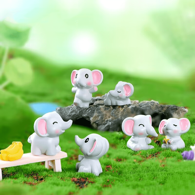 7pcs Small Resin Animals, Including 1 Banana And 6 Cute Elephants, Bonsai  Micro Landscape Decoration DIY, Table Cabinet Decorations, Home Decoration