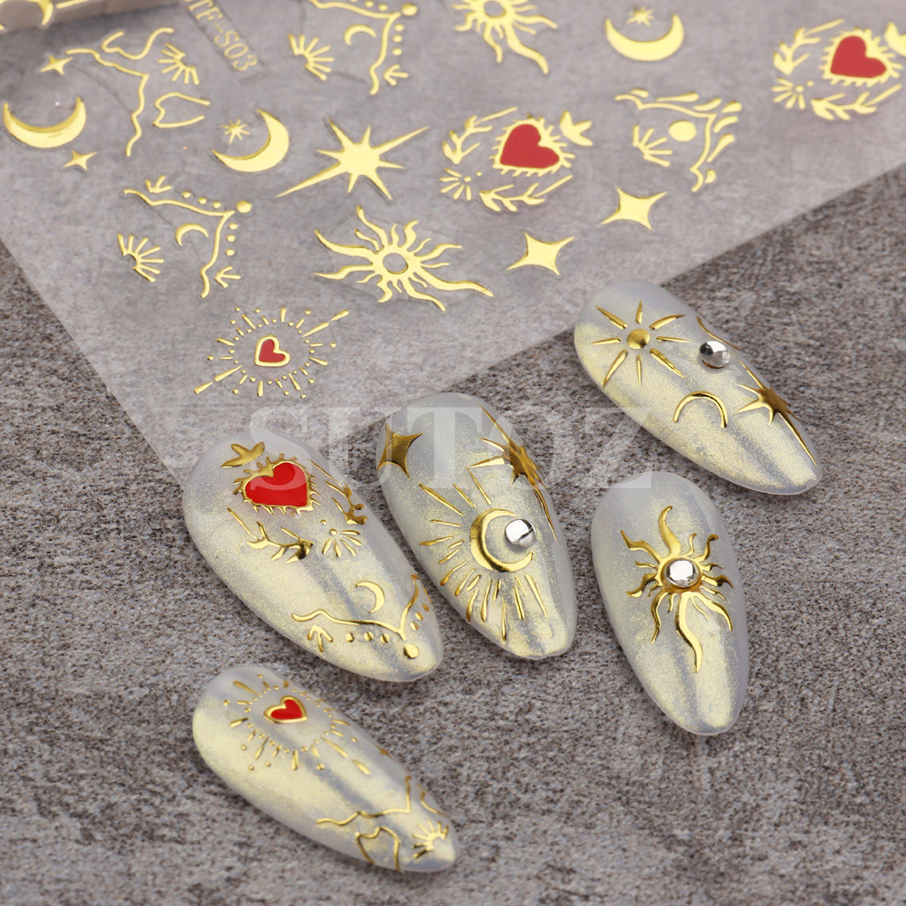 Golden Sun Moon Star Nail Art Stickers Self adhesive 3d Temu