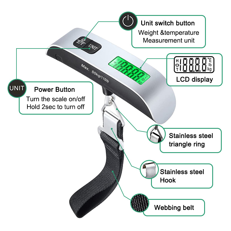 GENERICO Pesa Balanza Digital Maleta Viaje Portatil Hasta 50kg 110lb