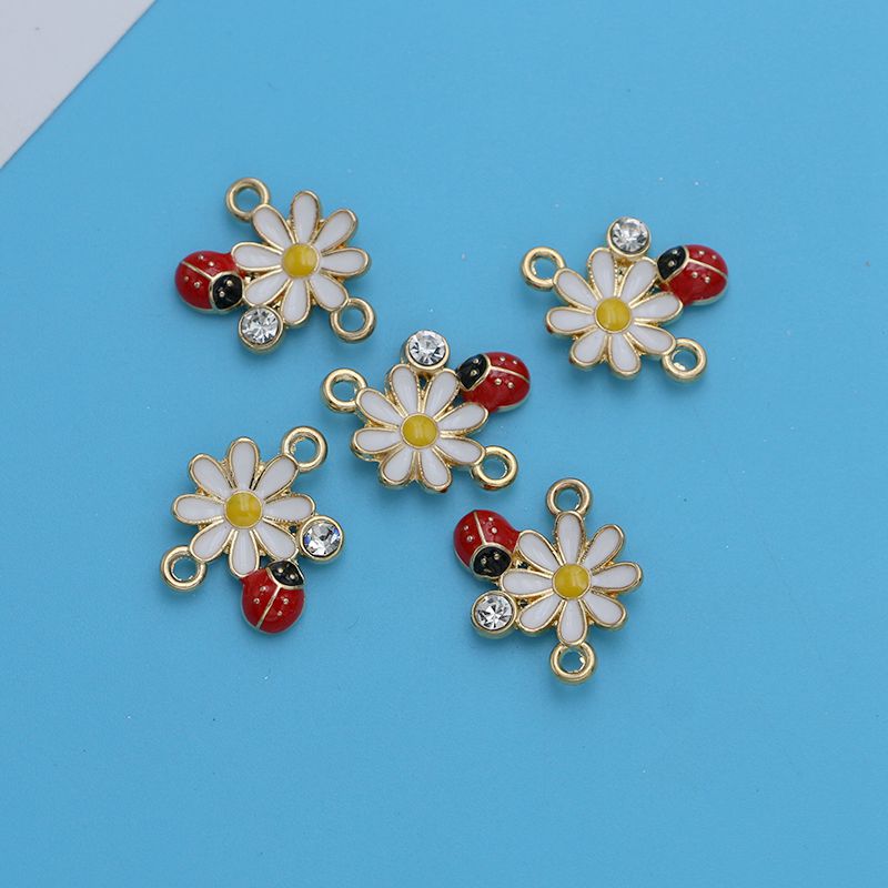 Gold Plated Enamel Flower Charms Connector For Jewelry - Temu