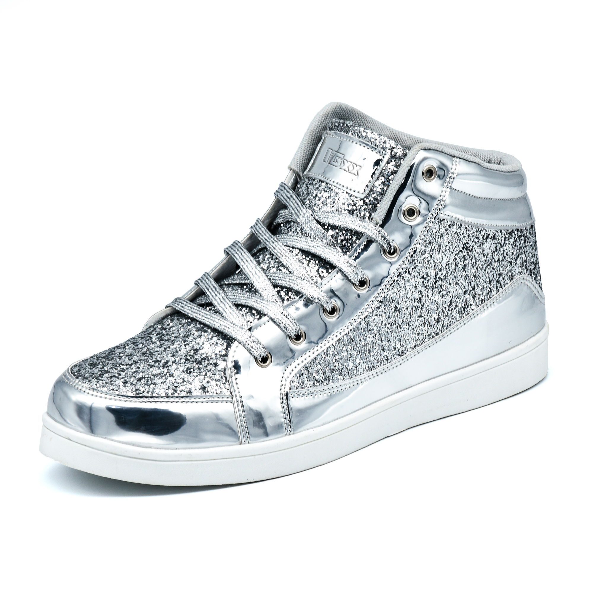 Mens High Top Sequin Shoes Fashion Shiny Casual Sneakers For