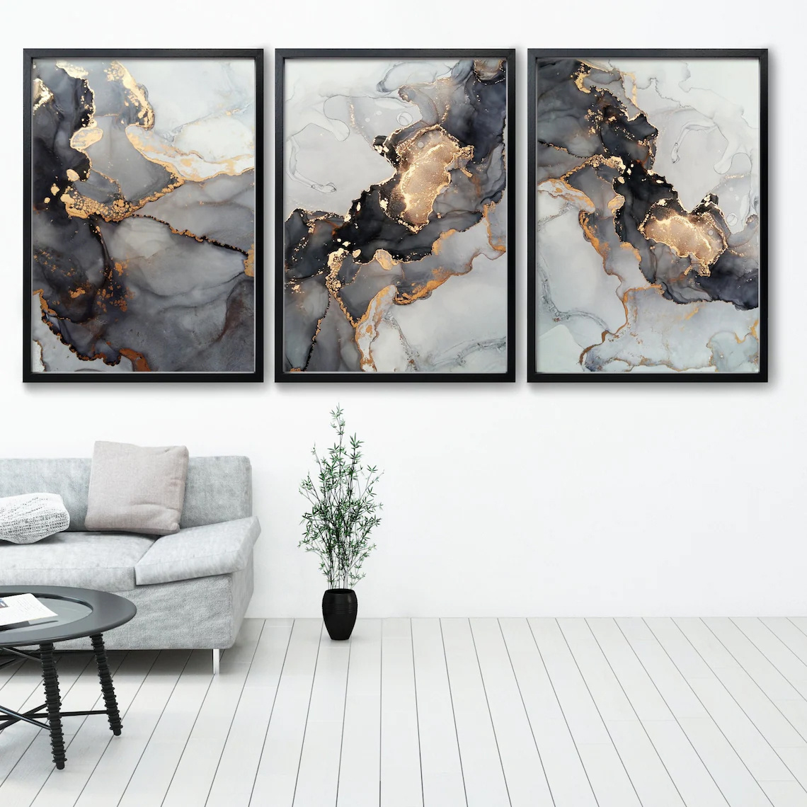 3pcs Set Modern Art Marble Pattern Canvas Wall Art Painting Abstract Style Home Decor Living