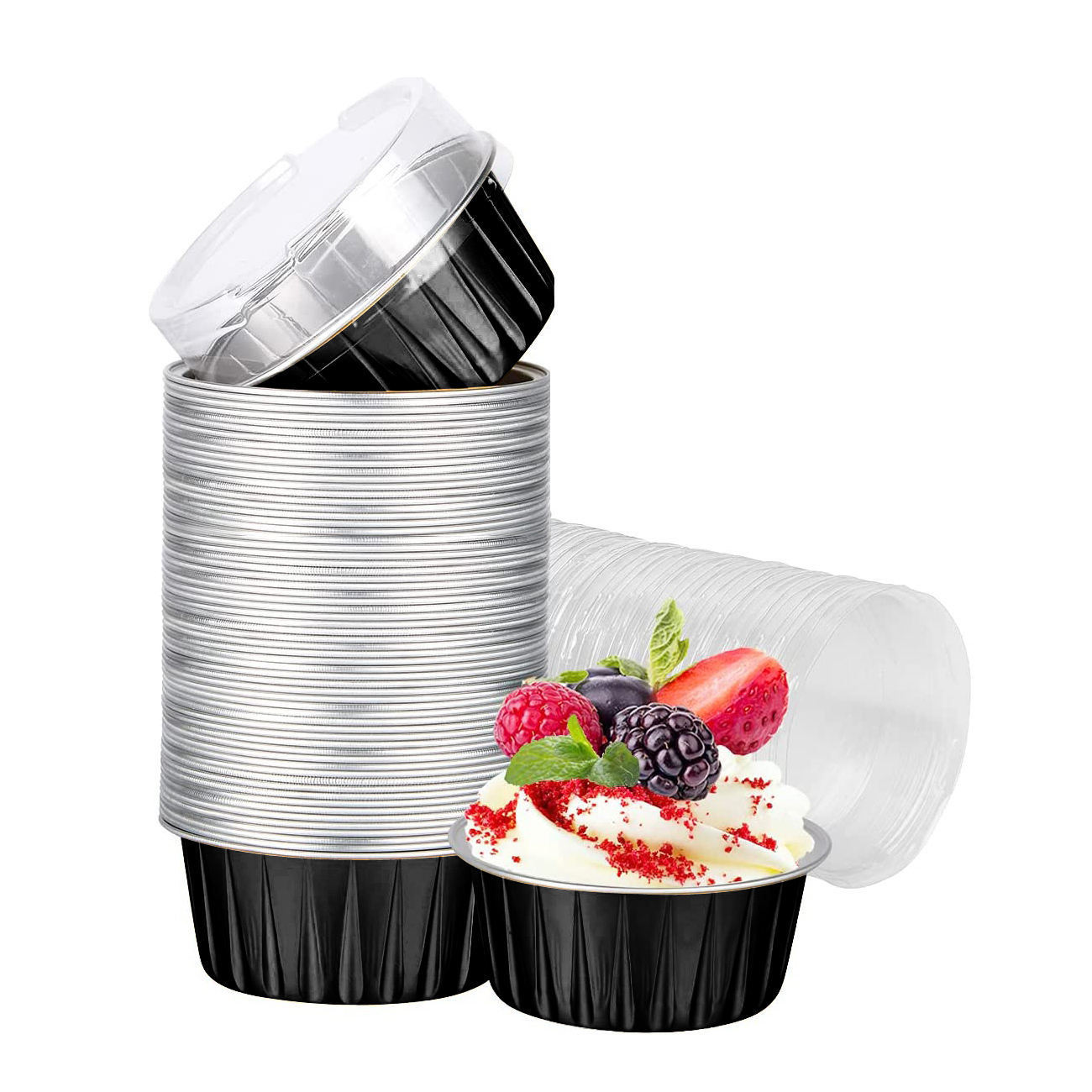 Aluminum Foil Baking Cups with Lids 50Pcs 5oz Foil Cupcake Muffin Liners  Spoons