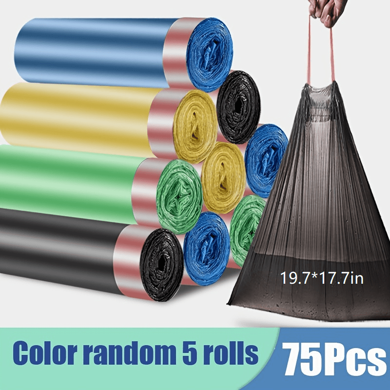 75pcs Drawstring Trash Bags Random Colors Small Garbage Bag