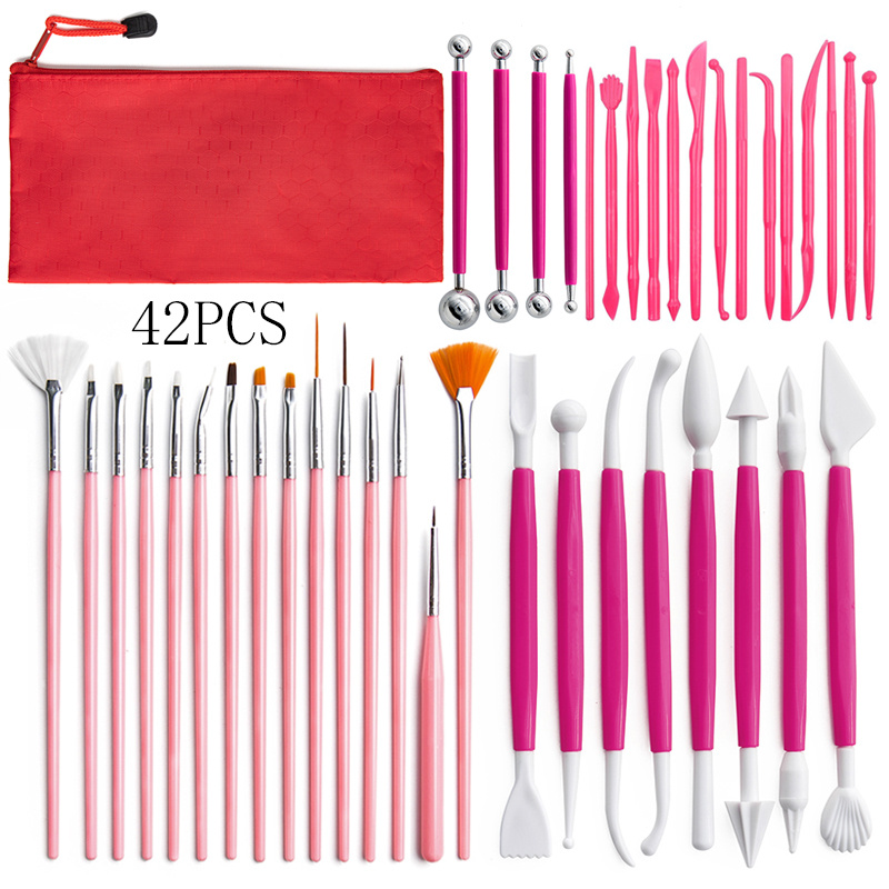 42pcs Pottery Tool Set Stone Plastic Clay Carving Christmas Figurine Paintbrush Pill Stick