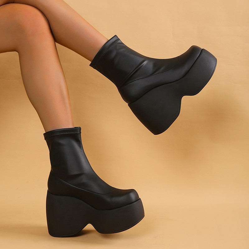 Women's Platform Chunky Heel Short Boots, Fashion Thermal Square