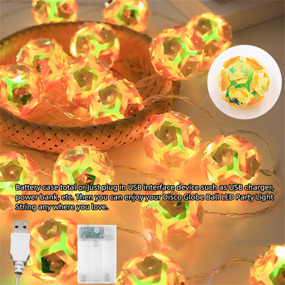 Led Disco Ball String Lights Mirrored Globe Fairy Lights Temu