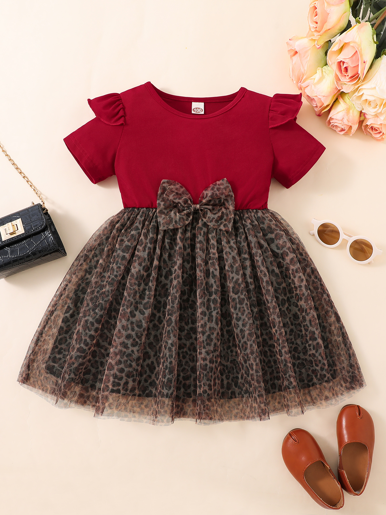 Children's Clothing Solid Color Princess Dresses Summer Korean Pleated Splicing Bow Sleeveless Girls Birthday Evening Dress