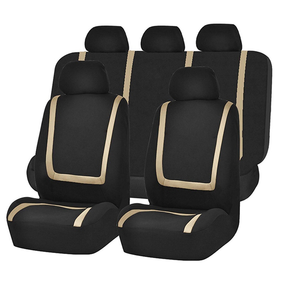 Cheap 7 Seater Track Detail Style Car Seat Covers Set Polyester Fabric  Universal Fits Most Cars Covers Car Seat Protector