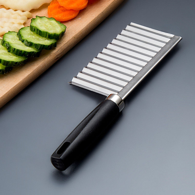 Chip Wave Knife Stainless Steel French Fries Cutter Potato Wave Cutter,  Wooden Handle, Potato Knife, Wave Knife, Vegetable Crinkle Chip Cutter Tool