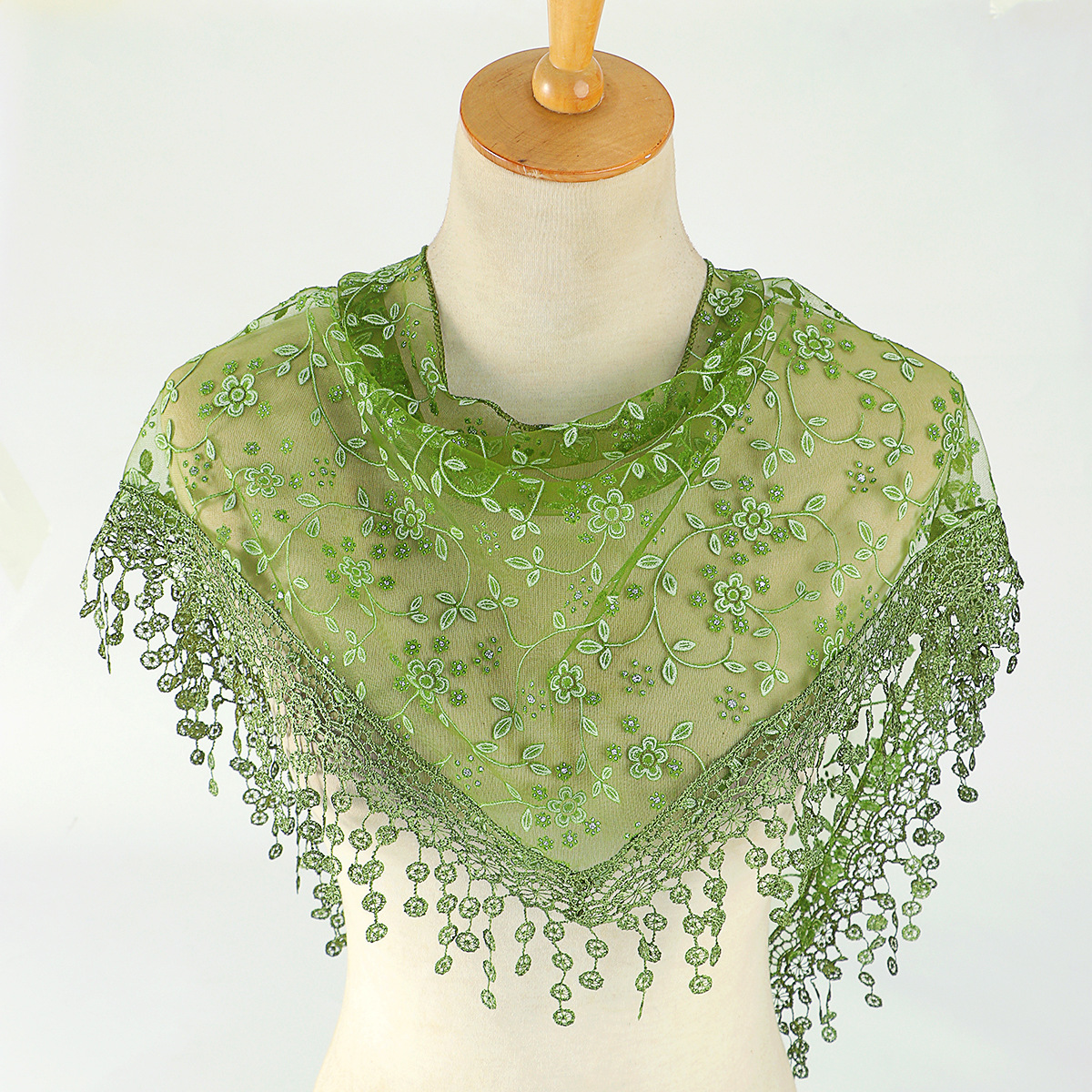 Image of Fashionable Floral Lace Cutout Triangle Scarf