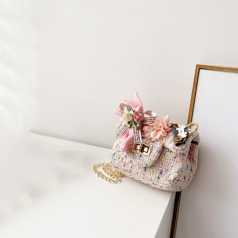 Little Rabbit Kids Girls fashion Mini Handbags girl handbag flower bunny  tweed Princess Purse