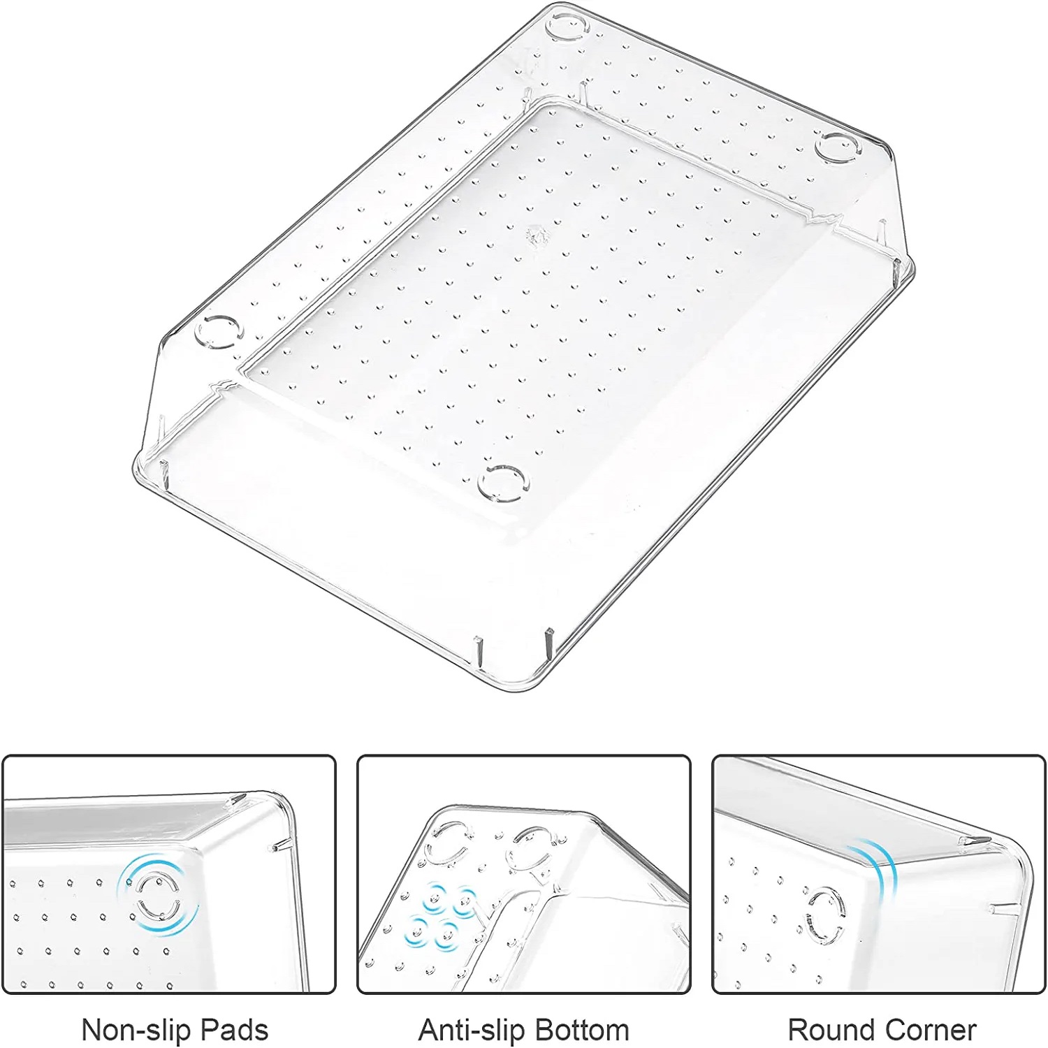 Seenda Clear Plastic Vanity and Desk Drawer Organizers Office Storage Drawer Divider Bin Tray 7 Piece Set, Size: 1XL