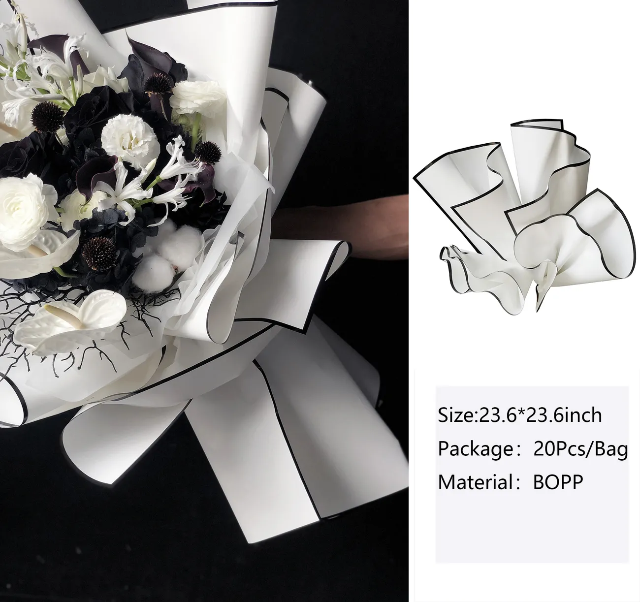 Bag Black And White Noble Border Matte Film Flower Wrapping Paper