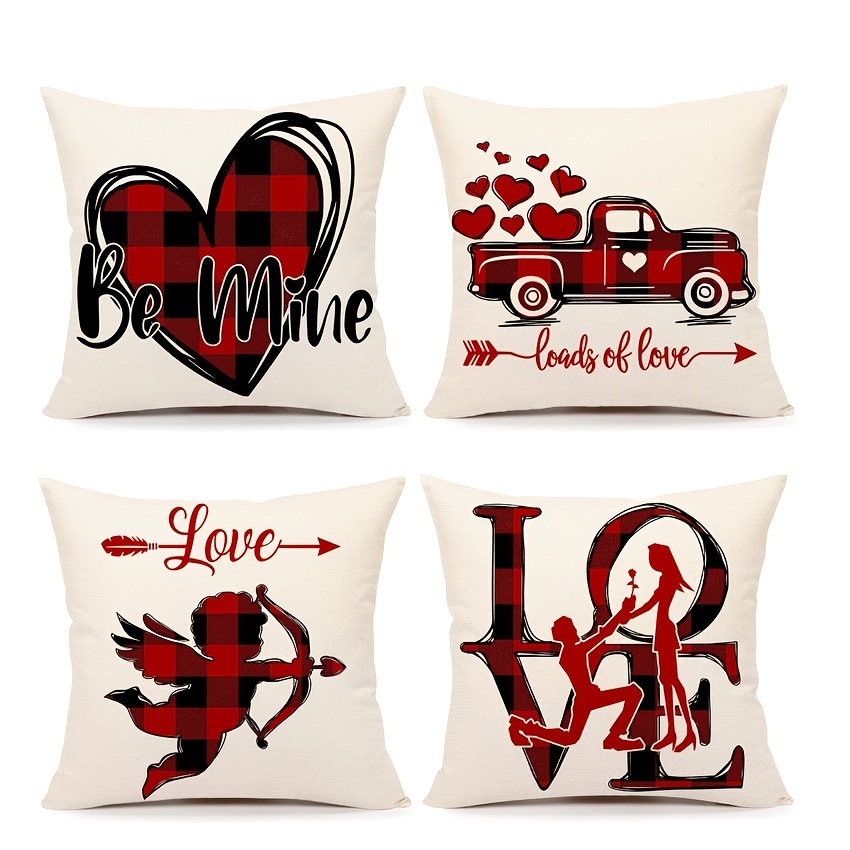  Valentine Pillow Covers 18×18 Inch Red Love Heart Valentine  Holiday Cushion Pillow Case Decorative Throw Cushion Cases for Sofa Couch  Valentine Farmhouse Living Room Deal : Home & Kitchen