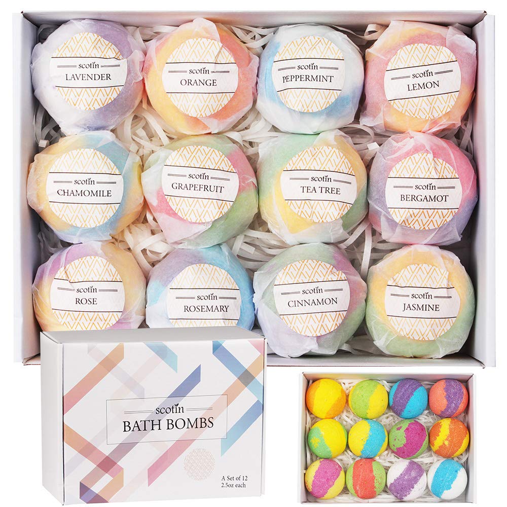 Bath Bombs Gift Set for Women with 12 Handmade Fizzies & Fragrance Oils for Moisturizing Dry Skin