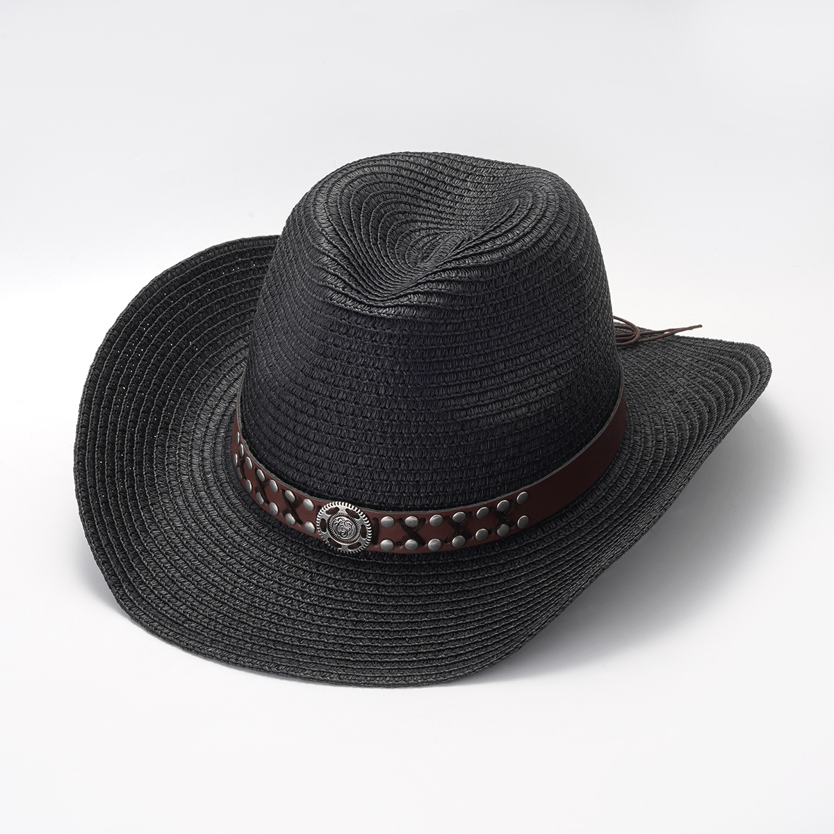 Straw Sun Visor Hat with Belt Decor for Women