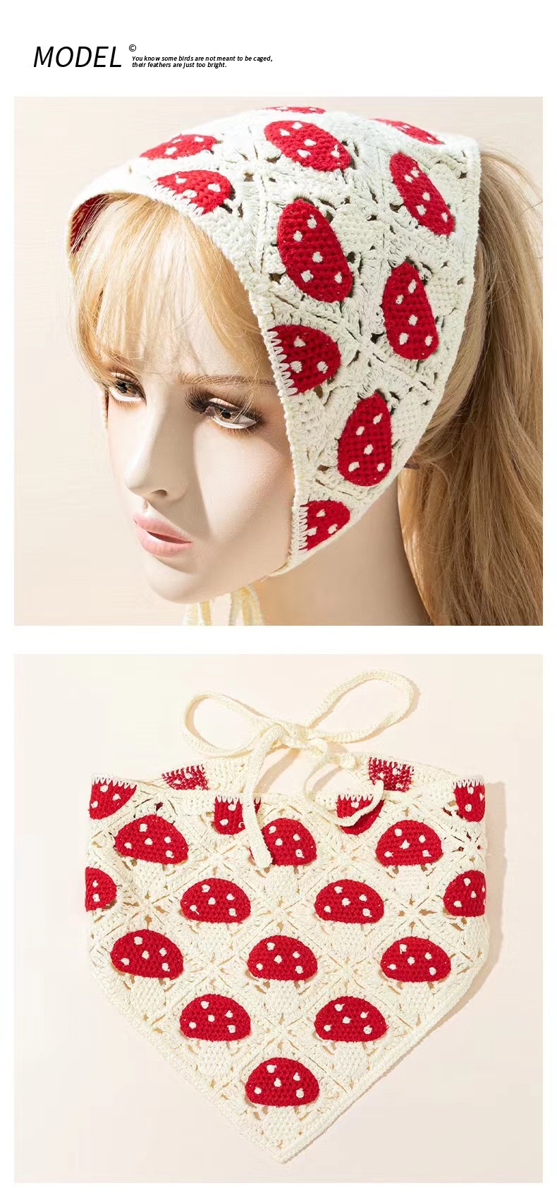 Triangle Bandana Turban Crochet Hair Scarf Cute Mushroom Hairband