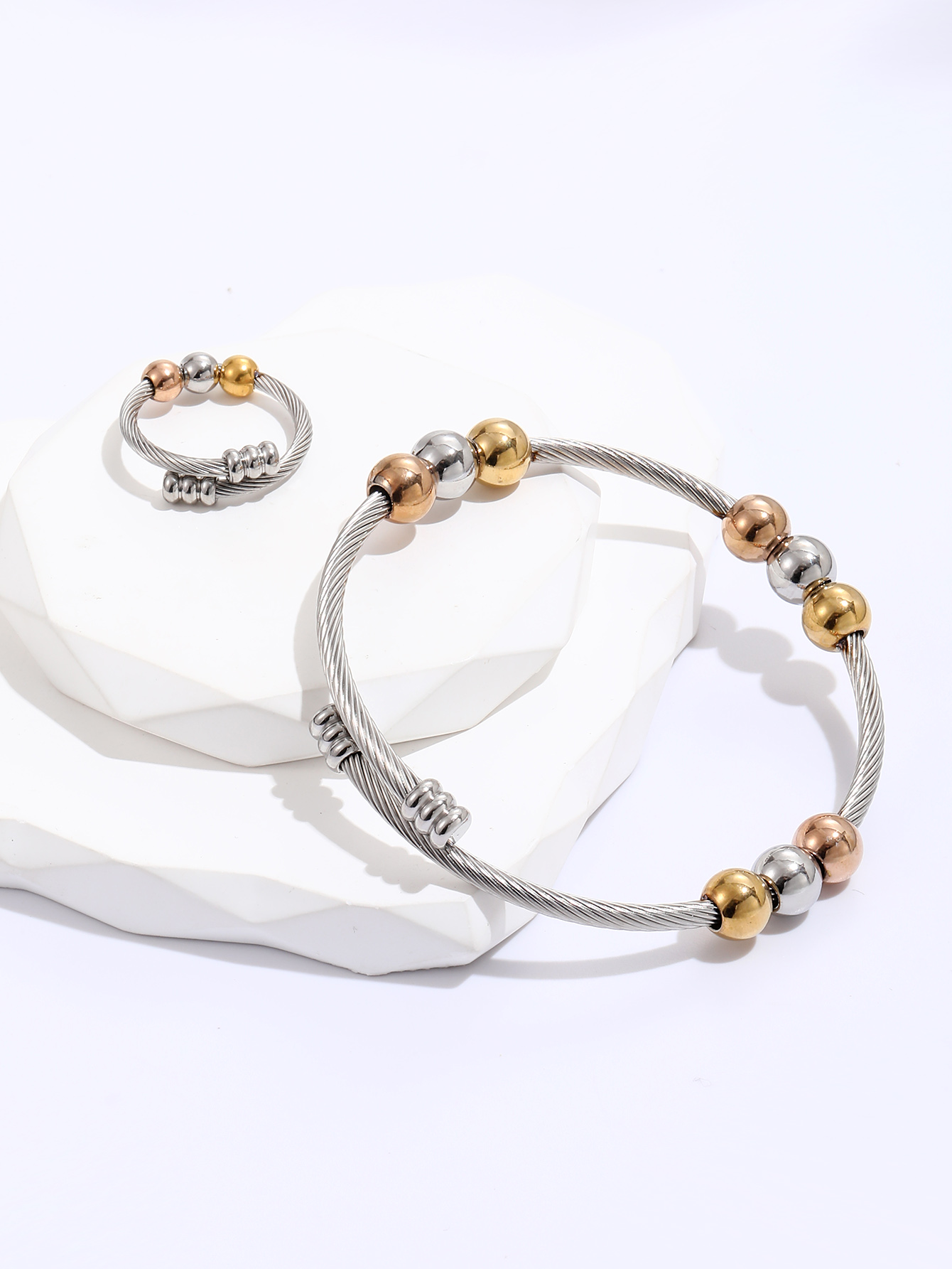 Simple Twist Ring Bracelet Set 18k Gold Plated Stainless Temu