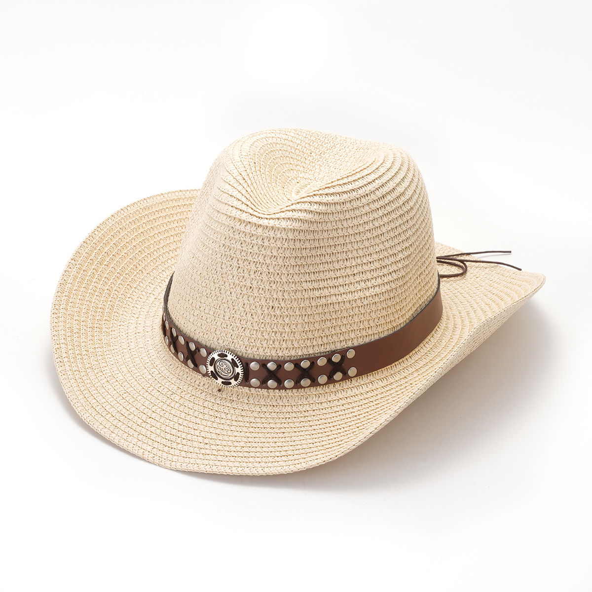 Straw Sun Visor Hat with Belt Decor for Women