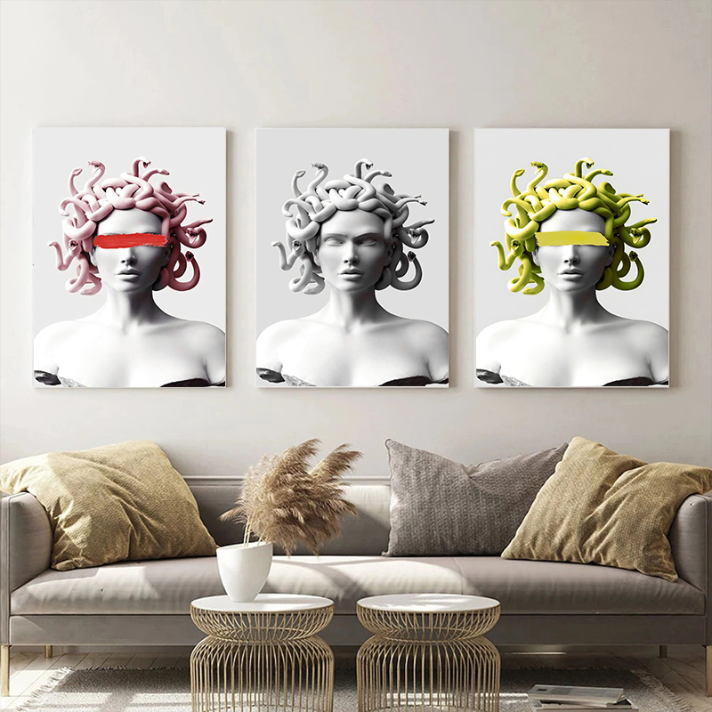 Mythical Character Medusa Sculpture Canvas Painting Graffiti - Temu