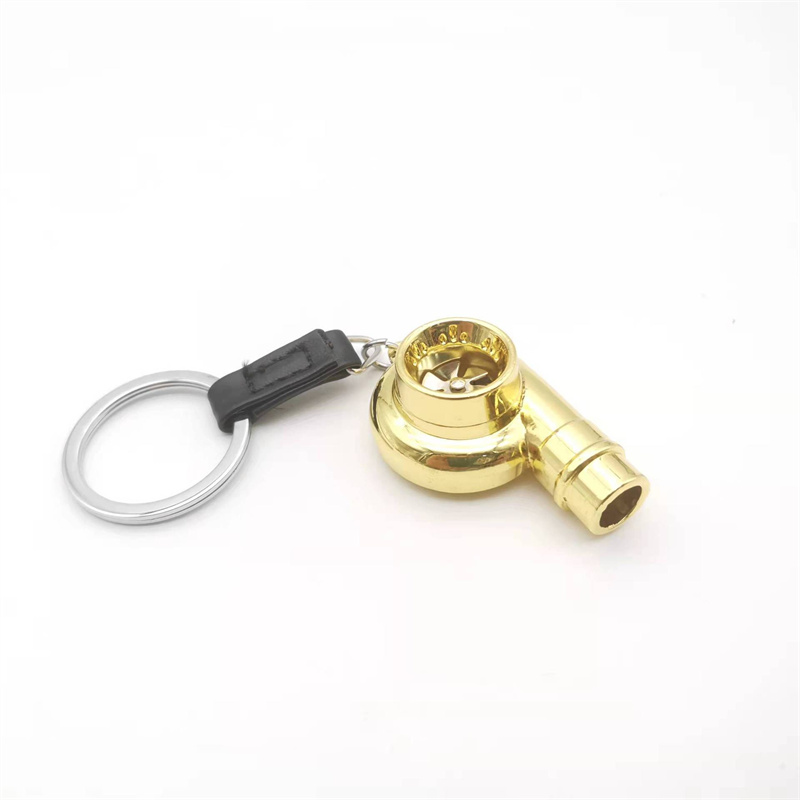 real whistle sound turbo keychain sleeve bearing spinning turbo key chian auto part turbine turbocharger key ring key holder accessoies golden color 0